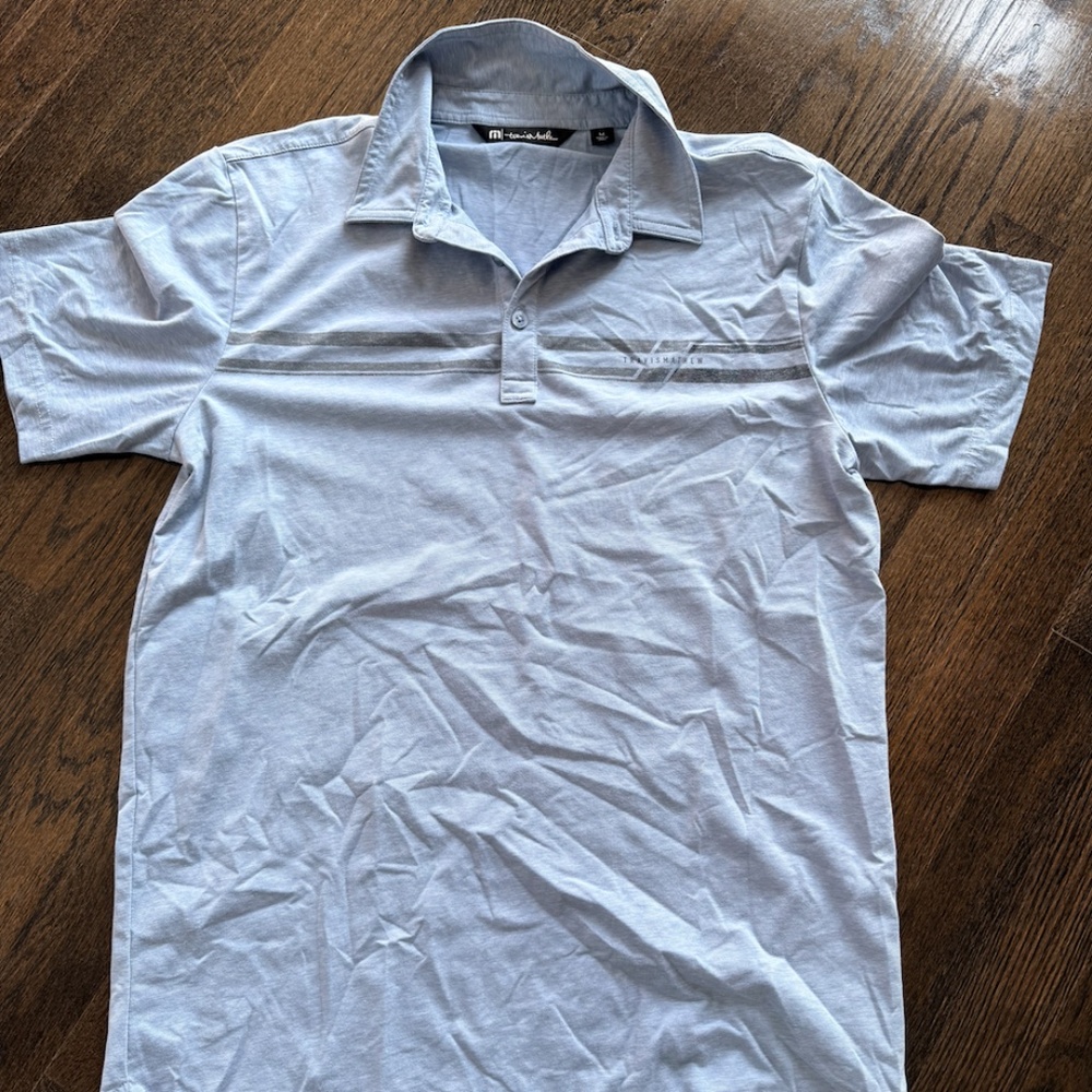 mens travis mathew chest stripe polo- light gray- M